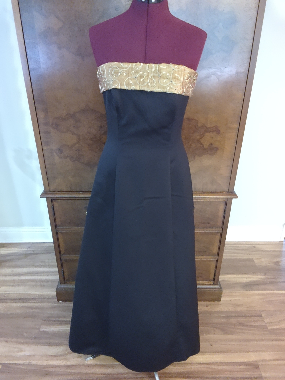 Urban Girl Nites Black Strapless Prom Dress with Gold Embellished Bandeau